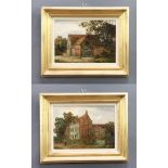T Allen 1882/1883, oil paintings on board, a pair, figures before a farmhouse and a man standing