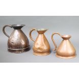 An LCC copper 1 gallon harvest measure, together with 2 half gallon harvest measures (all with