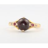 A 22ct yellow gold cabochon garnet, ruby and diamond ring, 7.4 grams, size P 1/2