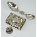 An Edwardian silver menu holder Chester 1909 together with a matchbox holder and double folding