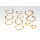 Five pairs of 9ct yellow gold hoop earrings, 9.2 grams