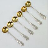 Three Victorian silver lily pattern mustard spoons with gilt bowls Birmingham 1850, 3 ditto London