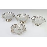 A set of 3 silver tazzas with pierced decoration London 1965 together with a ditto dish, 416 grams