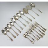 An Edwardian silver table spoon Edinburgh 1910, minor spoons and forks 1258 grams