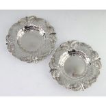 A pair of Victorian circular silver bon bon dishes with scroll decoration Sheffield 1895, 13cm,