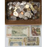 A quantity of world coins and banknotes