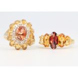 Two 9ct yellow gold gem set dress rings size O, 7 grams