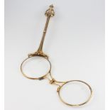 A pair of 14ct yellow gold Edwardian lorgnettes with pierced handle and engraved monogram