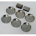 A set of 6 circular silver dishes Sheffield 1972, 2 ditto match sleeves, 210 grams