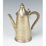 A modern Queen Anne style silver coffee pot with domed lid and fruitwood handle with chased