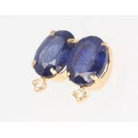 A pair of 18ct yellow gold sapphire and diamond ear studs, the sapphires approx. 3ct, the