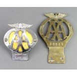 A pierced brass AA radiator badge no.36849 1906-1930 together with an AA beehive radiator badge