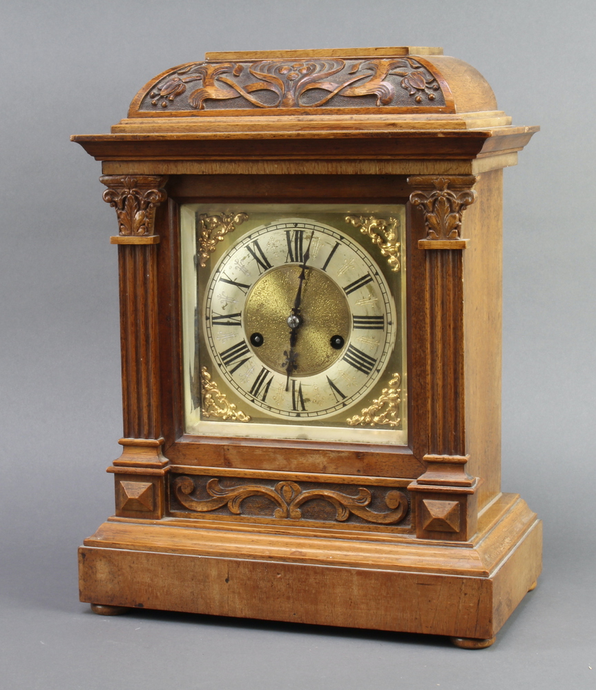 Hamburg American Clock Co. a Victorian 8 day striking bracket clock with gilt dial and silvered
