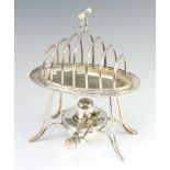 An Art Deco Asprey silver plated muffin warmer/toast rack with burner, raised on splayed feet