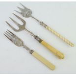 A Victorian silver fork with ivory handle Sheffield 1898 and 2 others