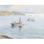 Frank Sherwin (1896-1985) watercolour signed, loch scene with fishing boats 36cm x 46cm