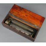 A Victorian cylinder musical box with 19 1/2 cylinder, base plate marked 3007, contained in a