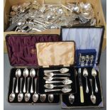 A quantity of silver plated cutlery including cased sets etc