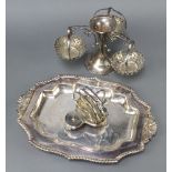 A silver plated serving platter 36cm and minor plated wares