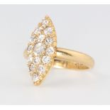 An 18ct yellow gold marquise diamond ring size K 1/2, 4.4 grams