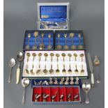 Two sets of silver plated menu holders and minor plated cutlery