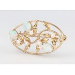A 9ct yellow gold opal and pearl floral brooch 5.7 grams, 25mm x 20mm