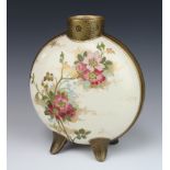 A Doulton moon vase decorated with flowers and gilt decoration 30cm This vase has had restoration to