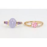 A 9ct yellow gold amethyst ring size N, a gem set ditto size O, 4.5 grams