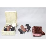 A mink stole together with various fur collars and trims contained in a Harrods box