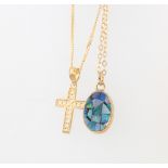 A 9ct cross pendant and chain, a ditto hardstone pendant 6 grams