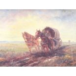 Koloszvary, oil painting on canvas, study of a covered wagon with figures in rural landscape 57cm