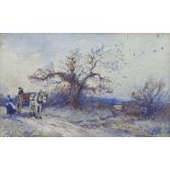 F C Jones, watercolour, study of a horse and cart in rural landscape 12cm x 19cm, signed and dated