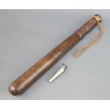 A Liverpool City Police whistle together with a turned wooden truncheon marked MP
