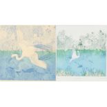 **Anna Pugh, a pair of coloured etchings "Brown Bird Flying" no.8 of 150 and "Wetland Crane" no.30
