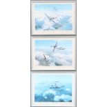 Robert Taylor, three coloured prints "Lancaster" signed by Leonard Cheshire, "Spitfire" signed by