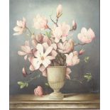 Eustace Liscard, oil on canvas, study of a vase of magnolias, signed 59cm x 49cm