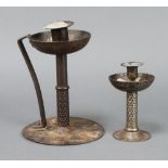 Coberg, a German Arts and Crafts candlestick with shaped sconce 12cm x 6cm, base marked Coberg