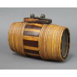 A 19th Century wooden and bamboo Costrel harvest barrel in 2 sections and with glass sides 19cm h