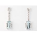A pair of 18ct white gold aquamarine and diamond drop earrings, the aquamarines 4.63ct, the