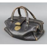 A black leather and brass Midland Bank cash holdall marked 5 Lever Mitchell England 13cm x 38cm x