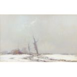 **James Longueville (born 1942), pastel signed, label en verso "Melting Snow Cheshire" 44cm x 67cm