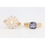 A 9ct yellow gold amethyst ring, a gem set ditto sizes N and O, 6 grams