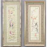Two Chinese embroidered panels of figures contained in decorative gilt frames 62cm x 23cm