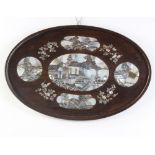An oval shimoyama mother of pearl inlaid plaque 51cm x 34cmThis is warped