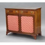 A Regency style inlaid mahogany chiffonier fitted 2 long drawers above cupboard enclosed by pair
