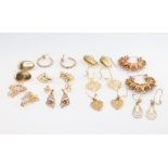 Ten pairs of 9ct yellow gold earrings, 17.4 grams