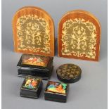 A rectangular Russian papier mache trinket box the lid decorated figures 3cm h x 8cm w x 4cm d, 2