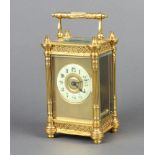 A 19th Century French 8 day carriage timepiece with circular porcelain dial, Arabic numerals,