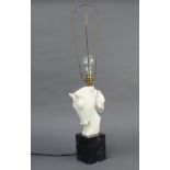 A black and white marble table lamp in the form of a horses head on a square base 33cm h x 10cm x