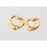 A pair of 18ct yellow gold Tiffany & Co heart ear studs 2.8 grams, boxed